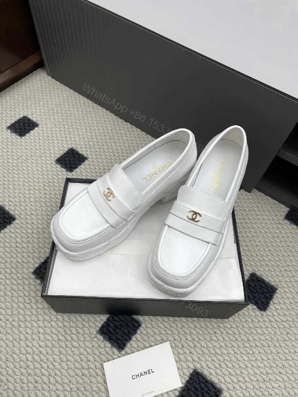 View 2 of White Leather Loafers: Gold Logo, Elevated Comfort