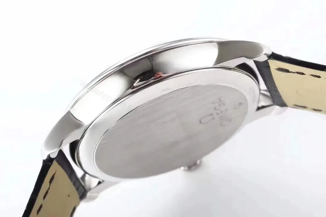 View 7 of Omega De Ville Prestige Replica Watch Blue Dial Silver Case Black Leather Strap
