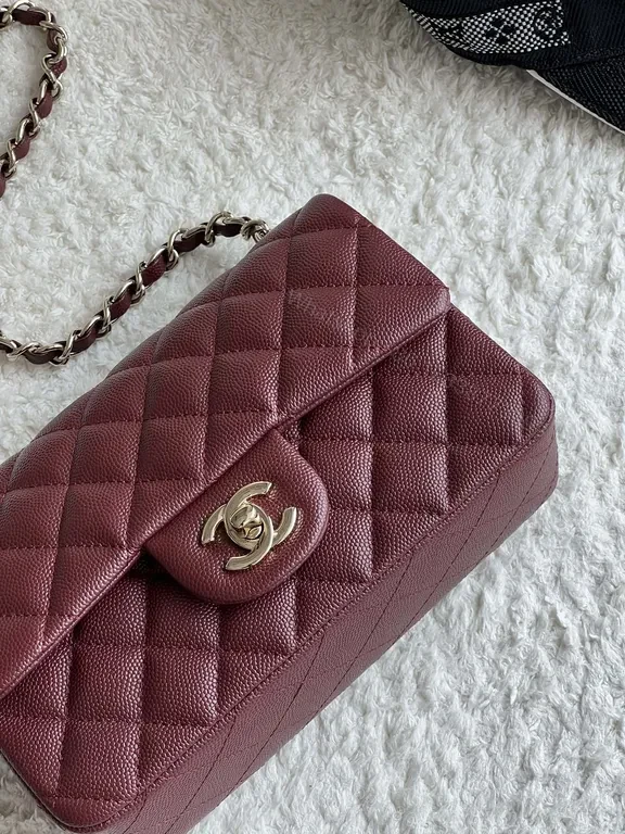 View 6 of Chic Burgundy Quilted Crossbody Bag with Chain Strap