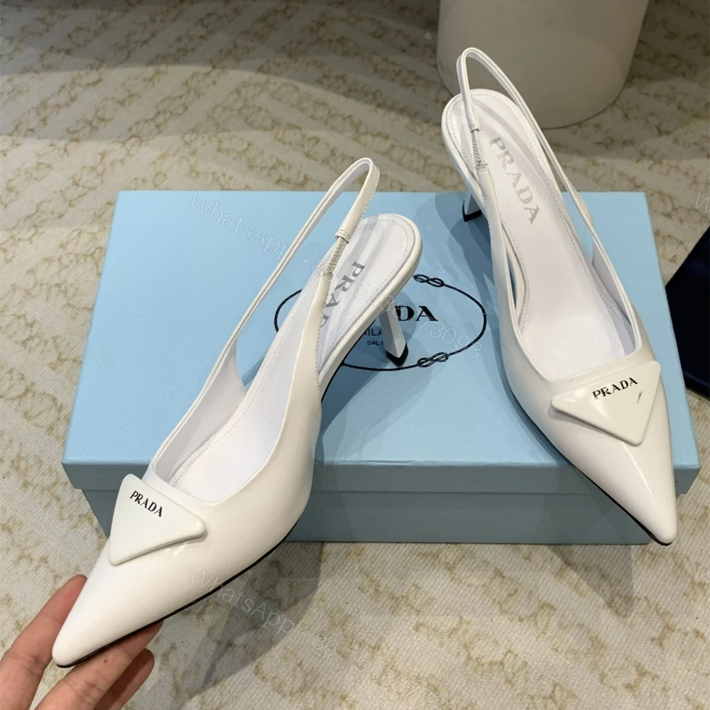 View 3 of 高仿Prada*1I901A露跟印花徽標高跟鞋7.5CM白色免檢版