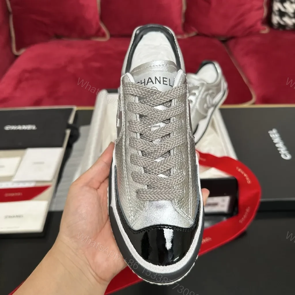 View 5 of Metallic Leather-Luxe High-Top Sneakers with Contrast Piping