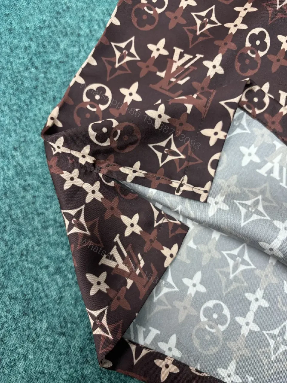 View 6 of Brown LV Monogram Short-Sleeve Shirt, Relaxed Button-Front Classic Style