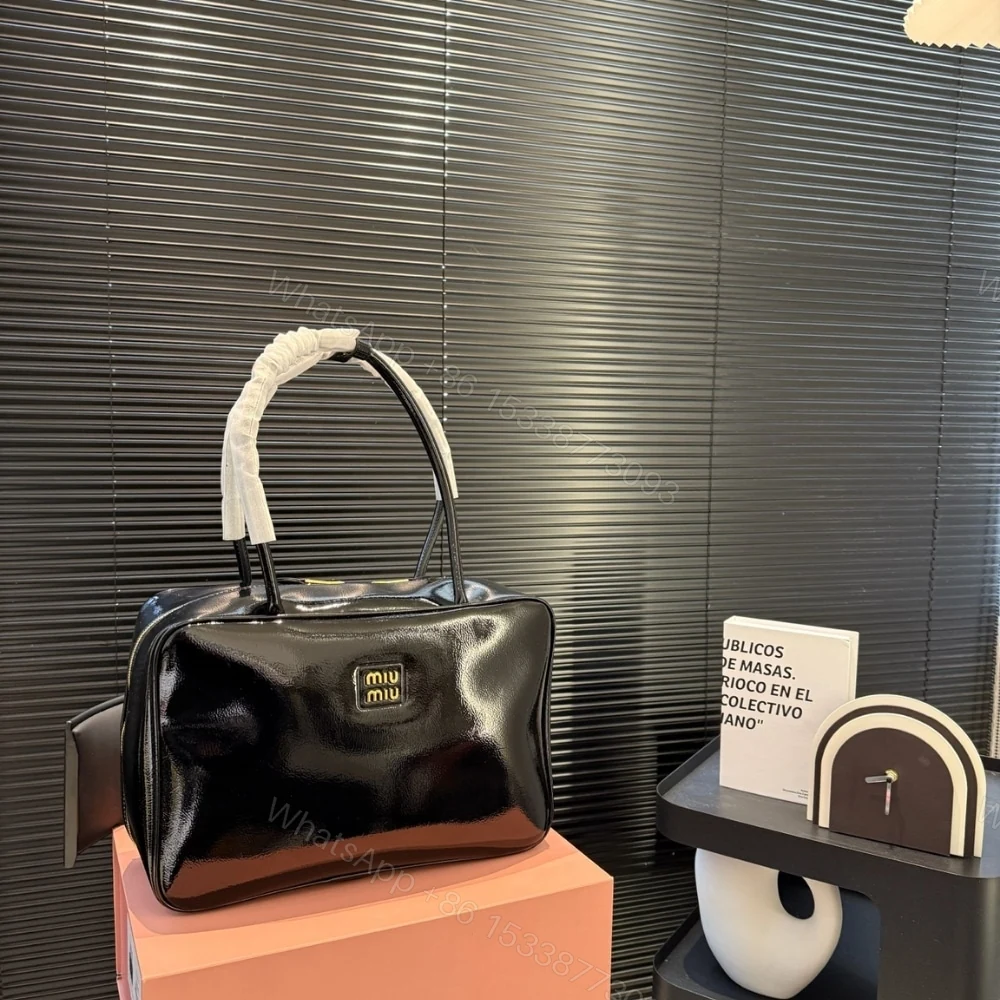 View 2 of MIUMIU BEAU NAPLAK PATENT BAG BLACK 35CM