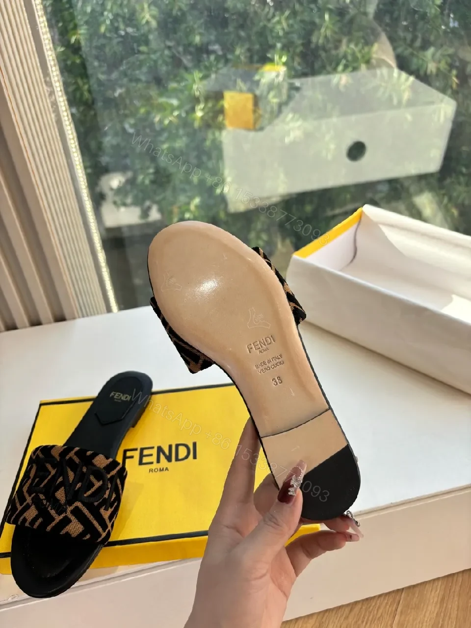View 2 of Patterned Monogram Strap Slide Sandals - Luxe Comfort