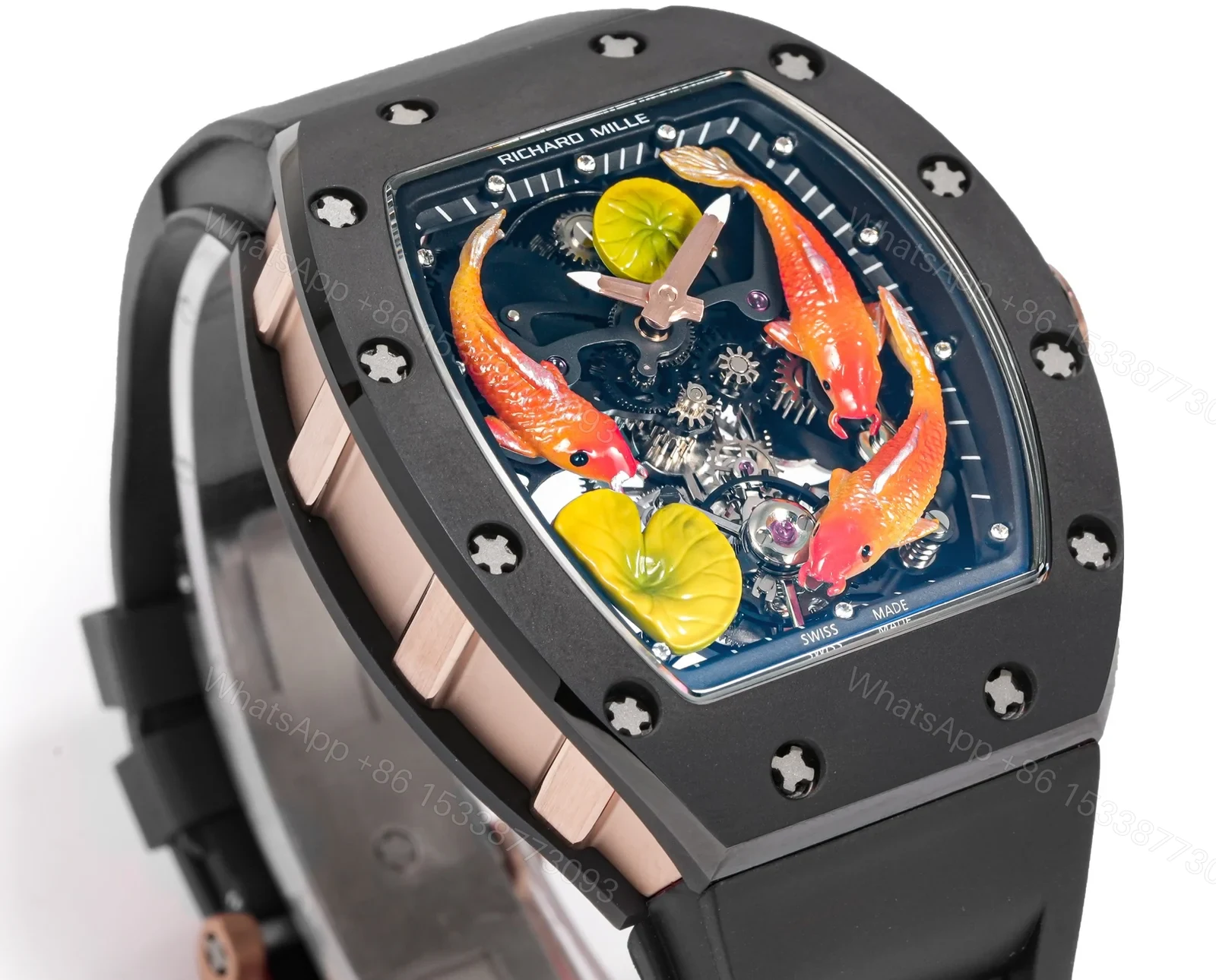 View 3 of Richard Mille RM S10 Koi Tourbillon Watch Red Gold Diamond Koi Lotus Art Dial Flying Tourbillon Mechanical Luxury Edition RM-S10-KOI-RGD-LOT