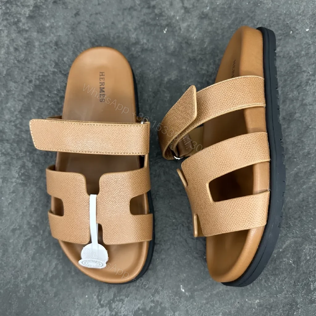 View 3 of Camel Leather Cutout Sandals | Textured Comfort Footbed