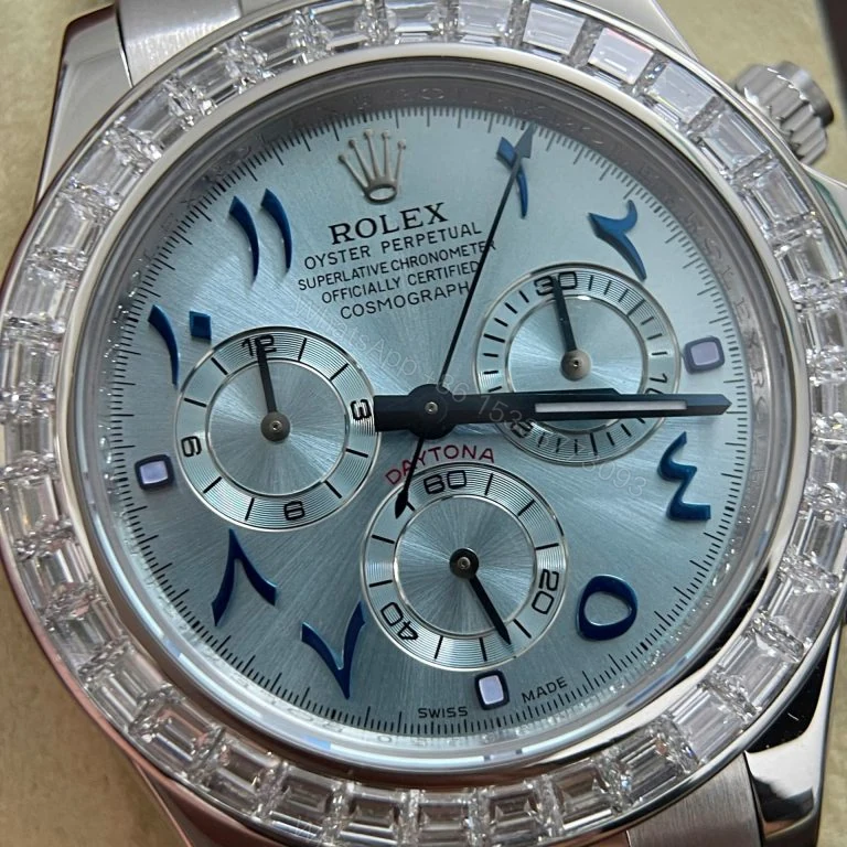 View 3 of Rolex Daytona 18K Solid White Gold 40mm Baguette Diamonds Super Clone