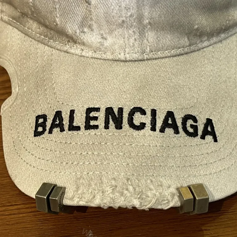 View 3 of Two-Tone Denim-Style Cap with Balenciaga Logo