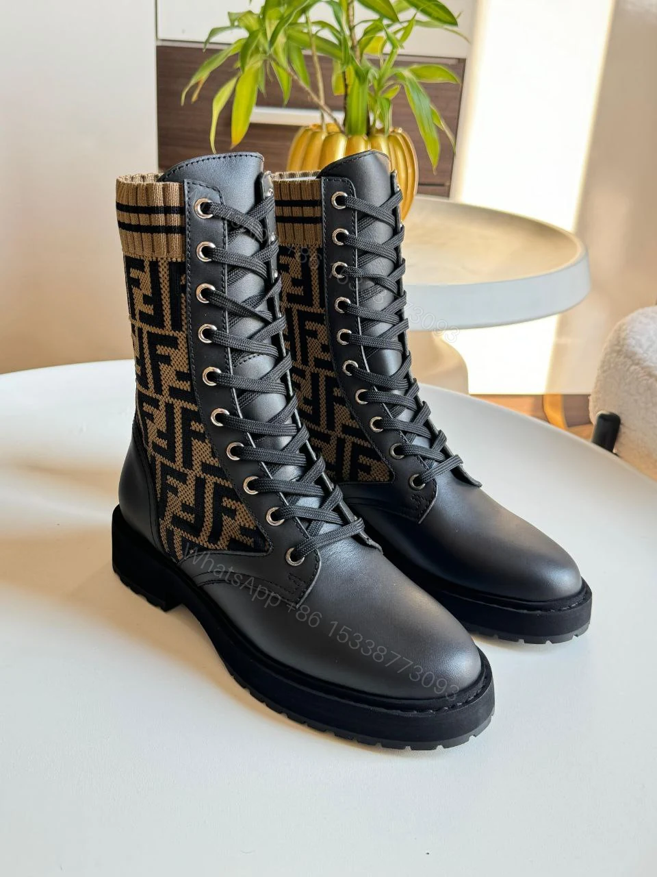 View 6 of Fendi Zucca FF Logo Printed Combat Boots Women’s