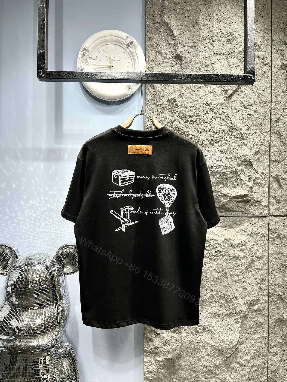 View 9 of Black Cotton Crewneck Tee Luxe Script Comfortwear