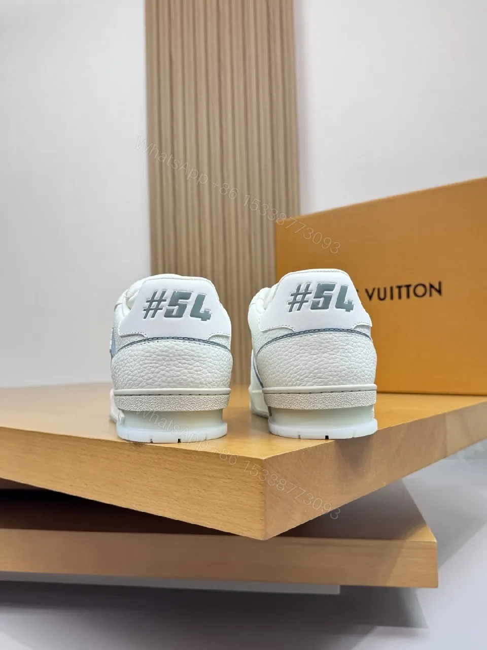View 5 of White Leather Sneaker with Subtle LV-Inspired Accents