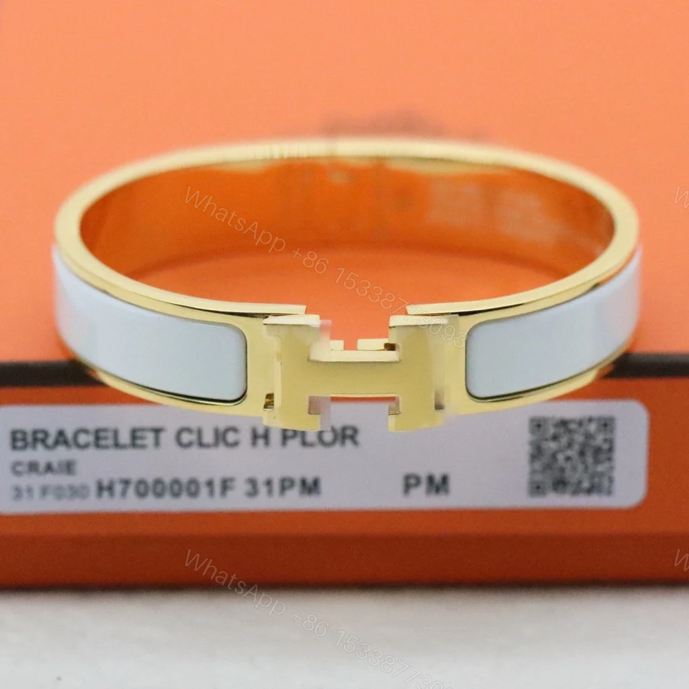 View 3 of 高仿Hermes*ClicH系列H700001F31鍍金琺瑯手鐲白色