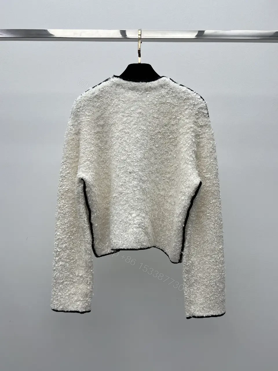View 3 of Off-White Bouclé Cropped Jacket with Gold Button Trim