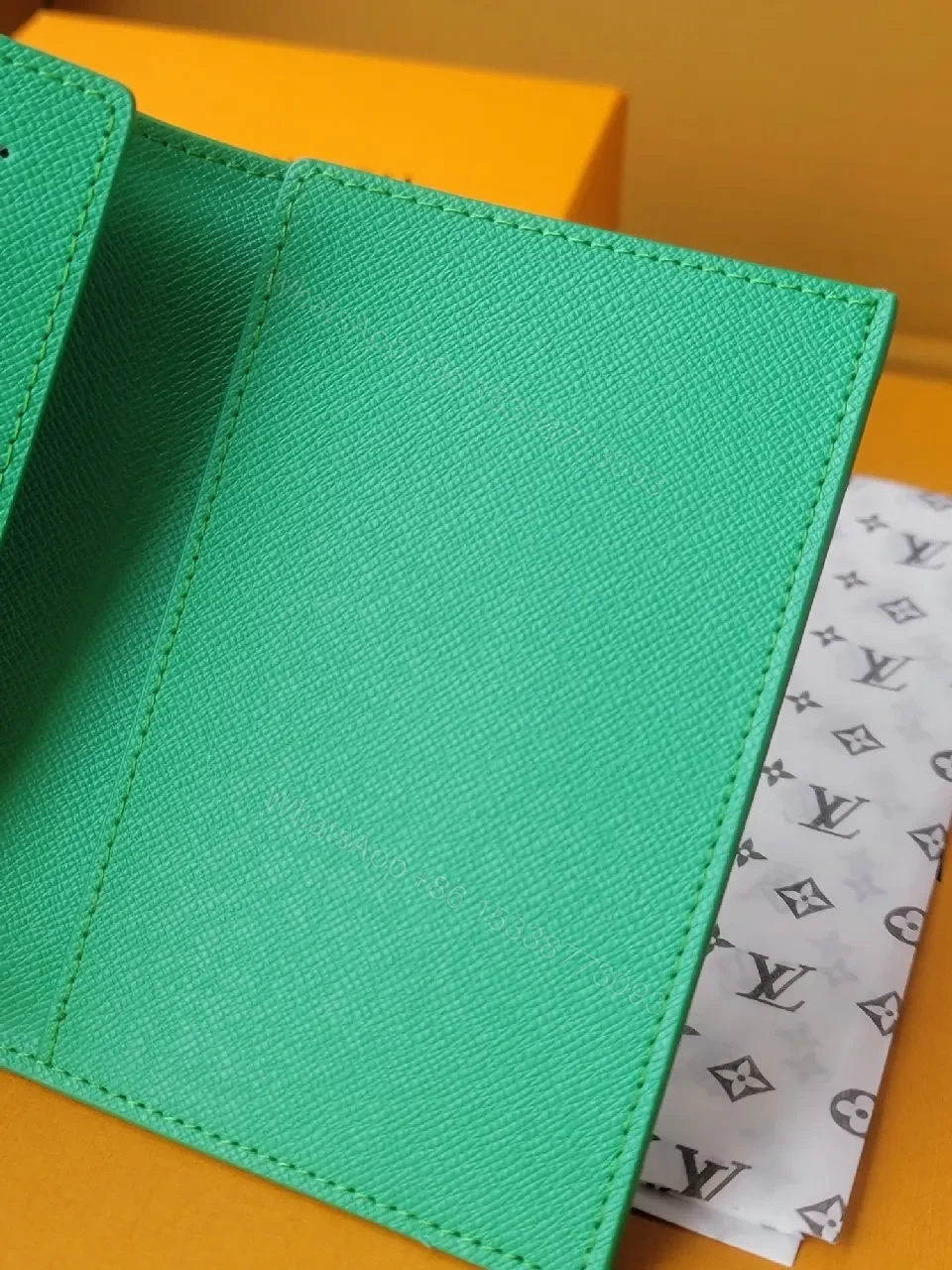 View 8 of Green Coated Canvas Card Holder with LV-Inspired Print