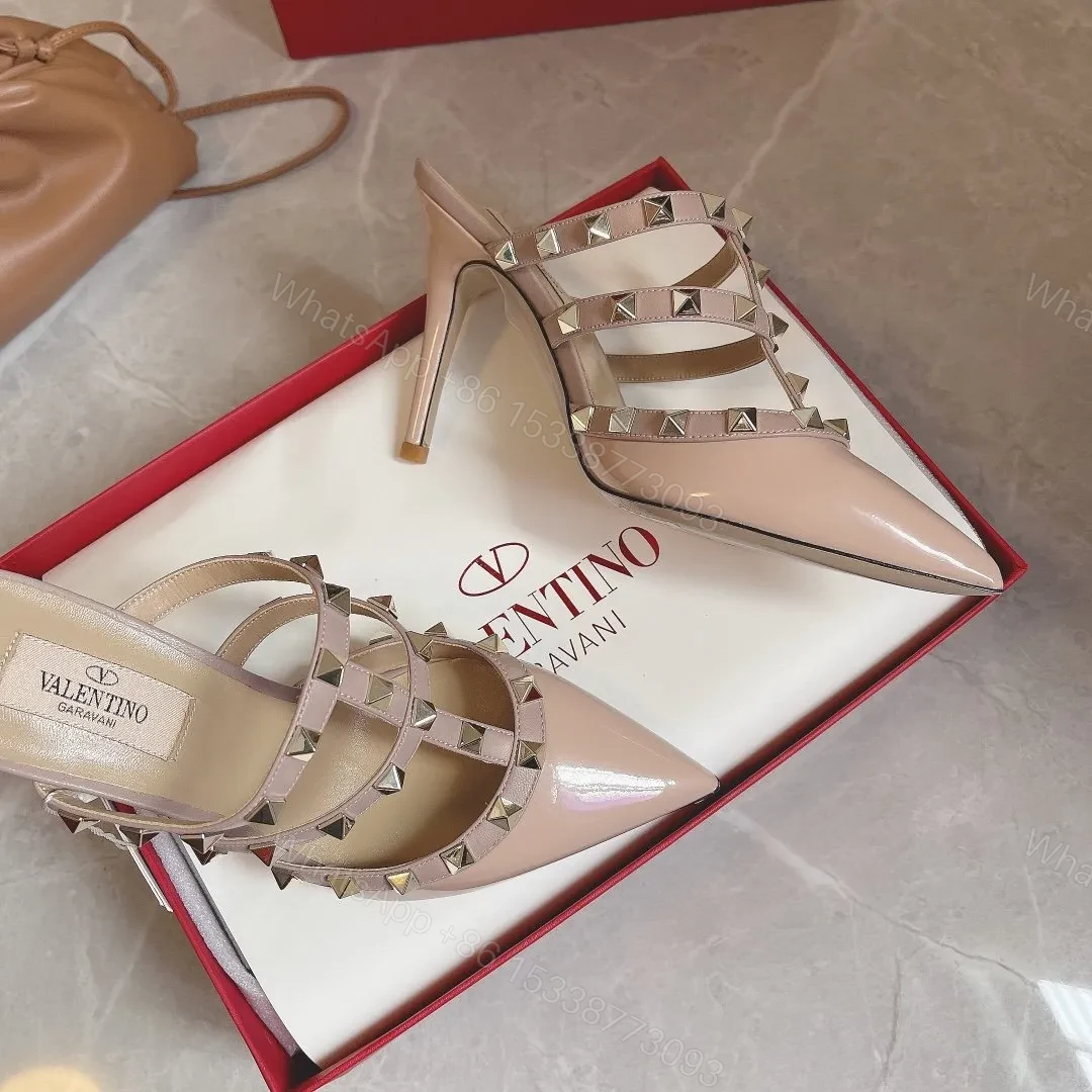 View 6 of Valentino Women Nude Patent Leather Studded Mules
