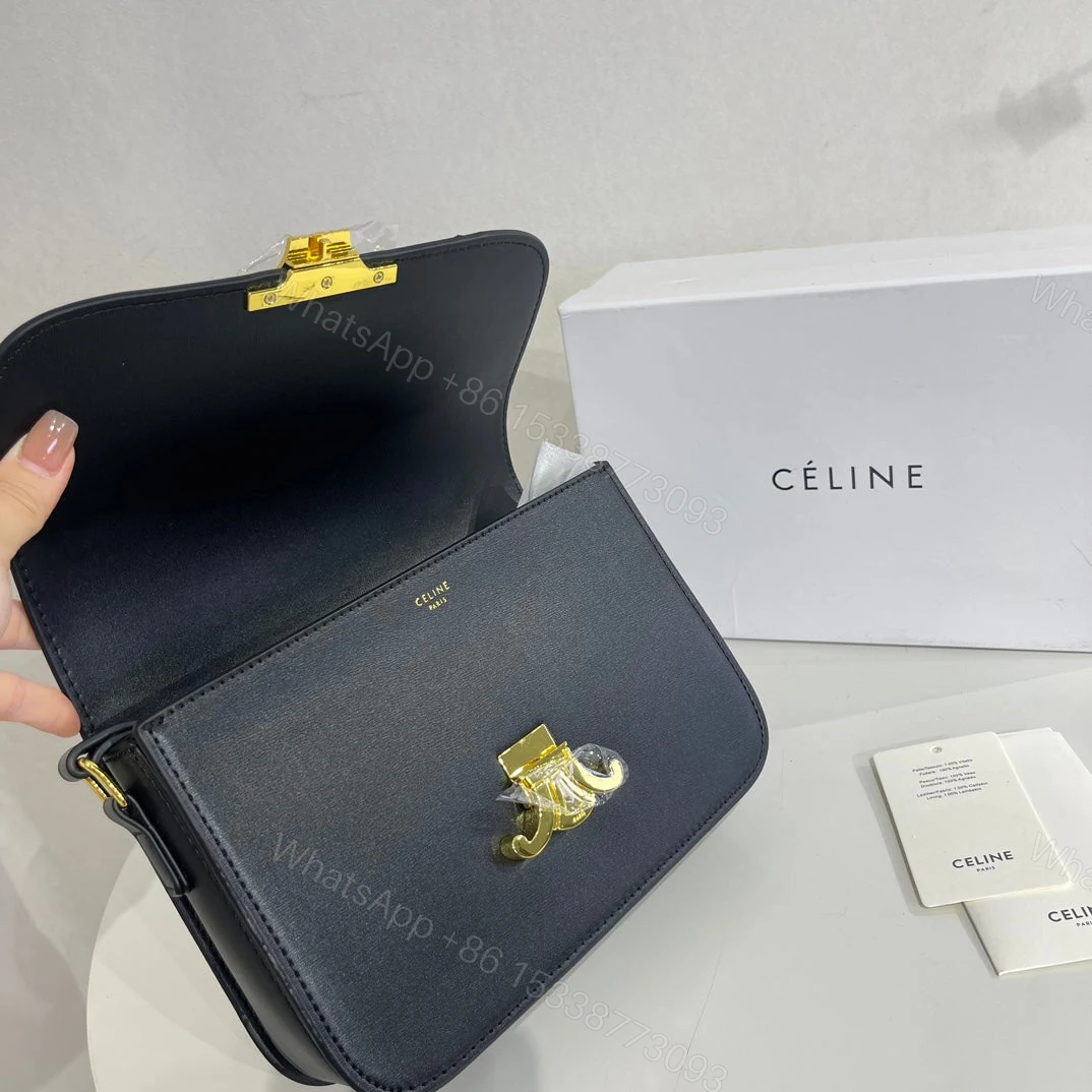 View 3 of CELINE TEEN TRIOMPHE BAG IN SHINY CALFSKIN BLACK 18CM 188423BF438NO