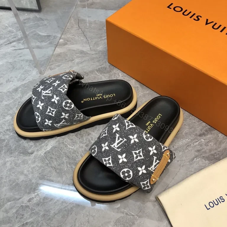 View 4 of Monogram Denim Slides â€” Polished Everyday Comfort