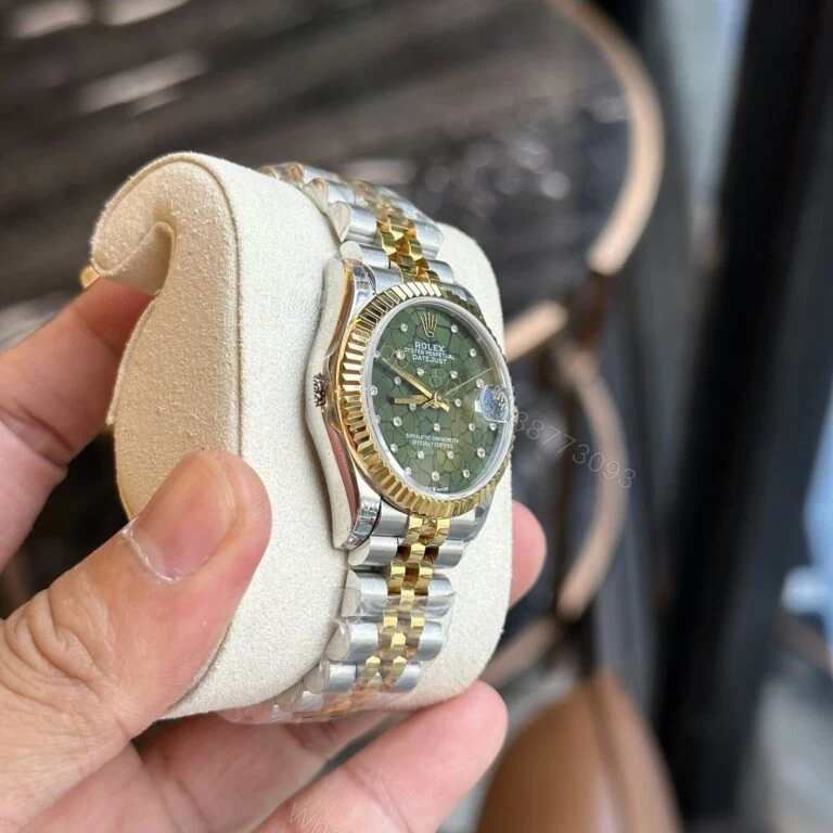 View 3 of Rolex DateJust Super Clone Watch Demi Gold Green Leaf Dial 31mm Super Clone