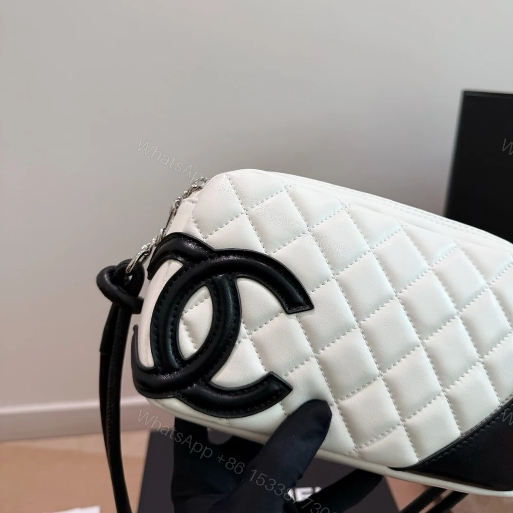 View 4 of Chanel Cambon Pochette Quilted Leather White And Black 22Cm