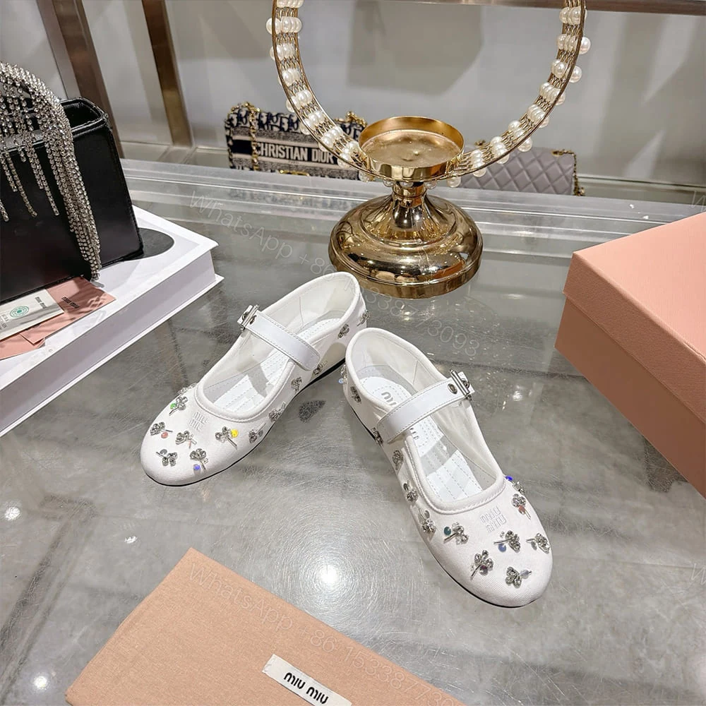 View 4 of MIUMIU Embroidered drill ballerinas 545620