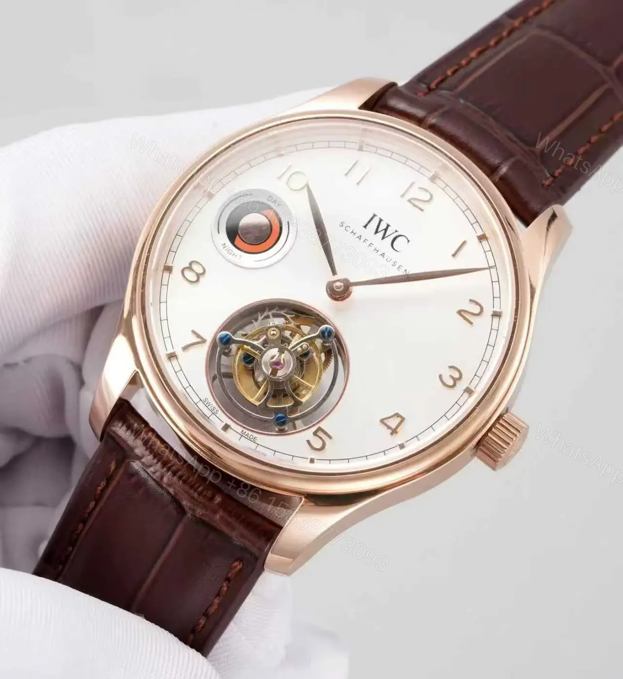 View 3 of IWC Tourbillon Watch White Dial Rose Gold Leather Strap Ultimate 42MM IWC-TOUR-WHT-RG42-V2