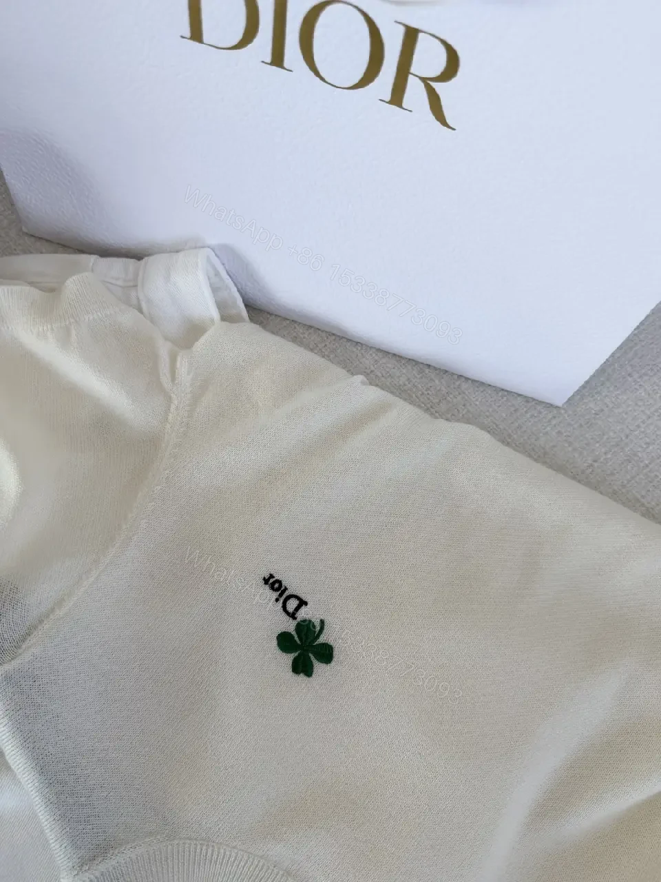View 5 of Cream Knit Tee Emerald Clover Logo Luxury Comfort Top