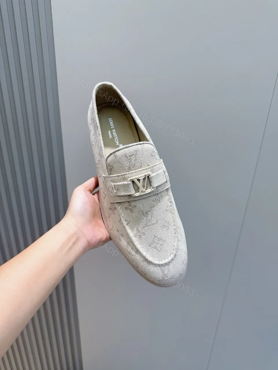View 4 of Denim-Inspired Monogram Loafers: Textured Comfort, Everyday Style