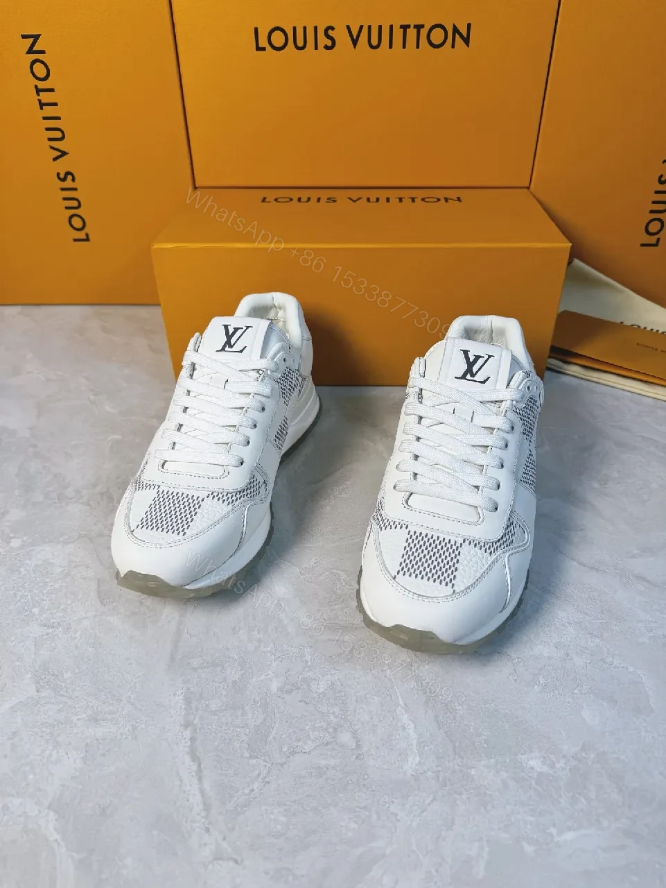 View 3 of Premium Leather Sneakers with Breathable Mesh and LV Detailing