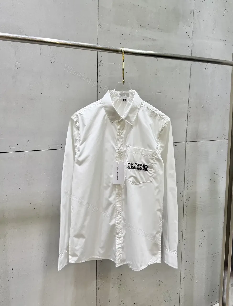 White Cotton Shirt with DIOR Pocket Minimal Logo Front Shirt — view 1
