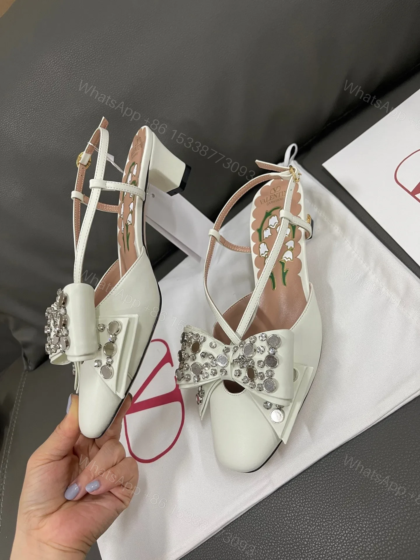 View 6 of Valentino Women White Leather Bow Embellished Flats