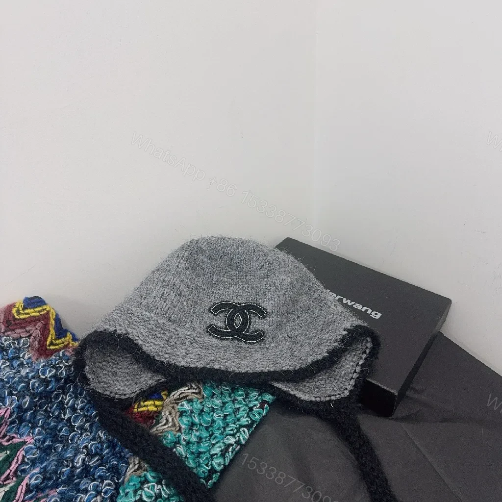 View 4 of Gray Wool-Blend Beanie, Embroidered Logo, Luxe Knit Style, Ultra-Soft Warmth