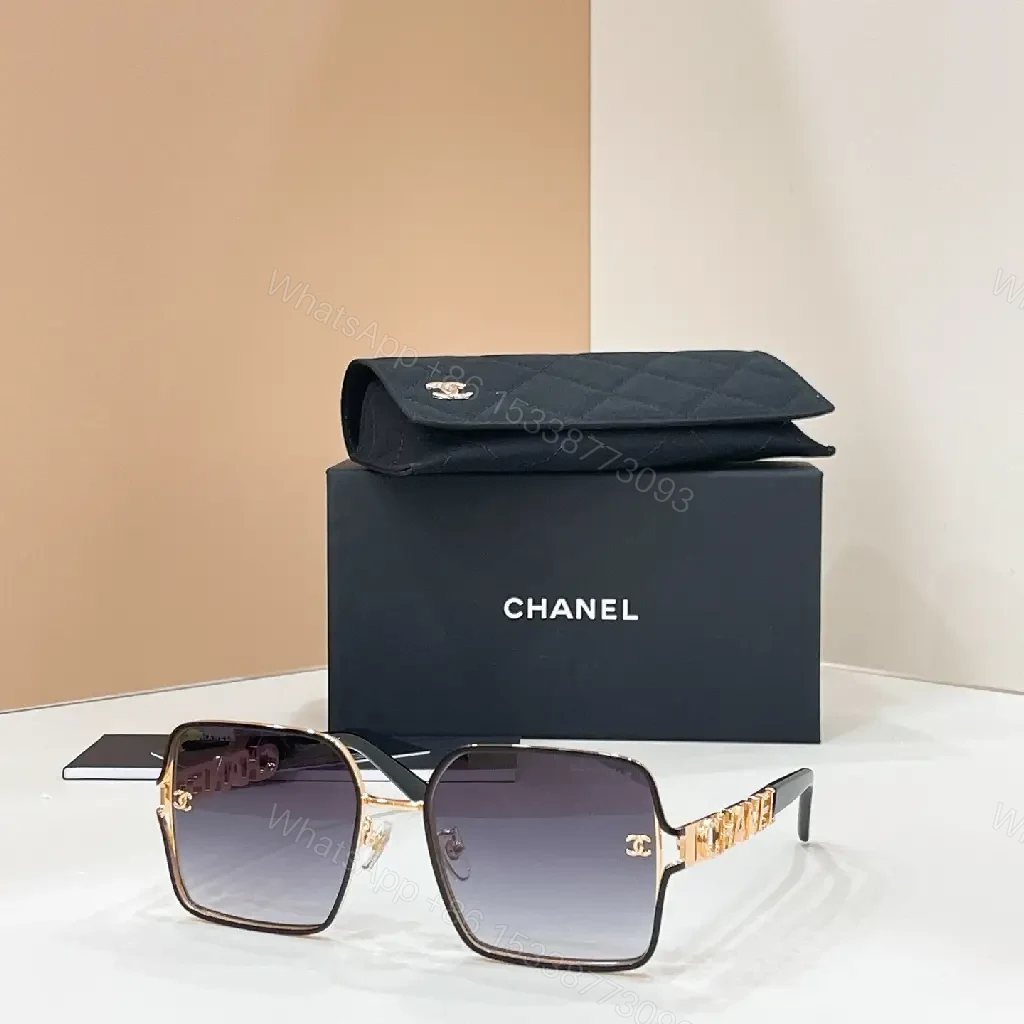 View 4 of Oversized Square Sunglasses: Brown Gradient, Gold Accents, Luxe Style