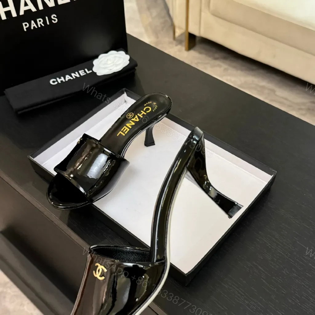 View 9 of Black Patent Leather Slip-On Heels - Minimalist Luxe Comfort