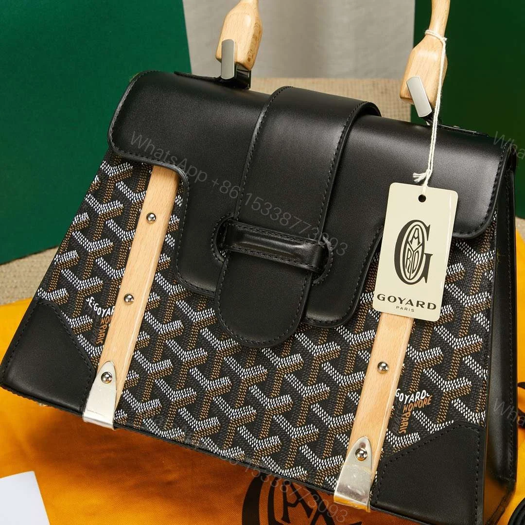 View 6 of Goyard SAIGON Black Handbag With Wooden Handle 28cm