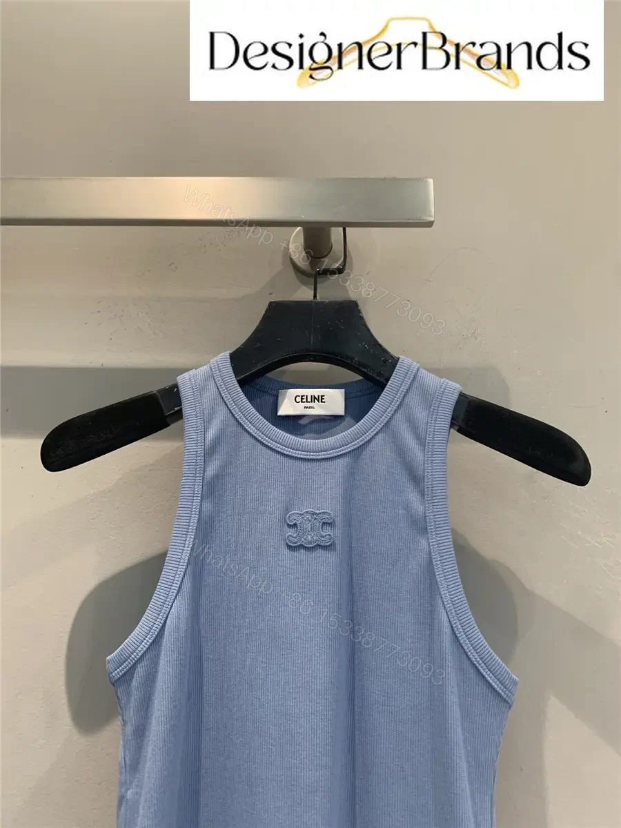 View 2 of Celine Blue Silk-Cotton Blend Ribbed Tank Top