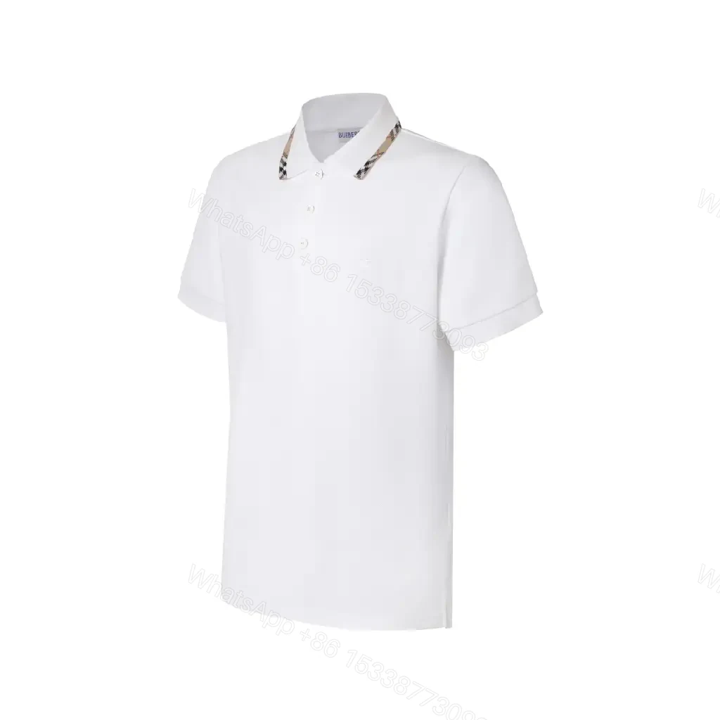 View 8 of White Cotton Polo Relaxed Fit with Burberry Check Trim Polo Shirt