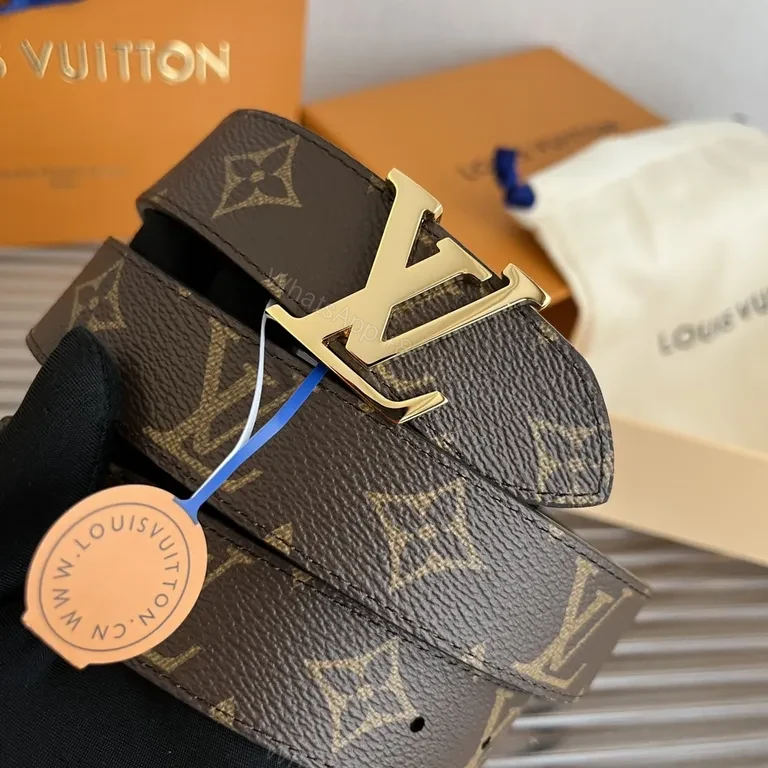 View 7 of Premium Leather Belt with Gold LV Interlock Buckle