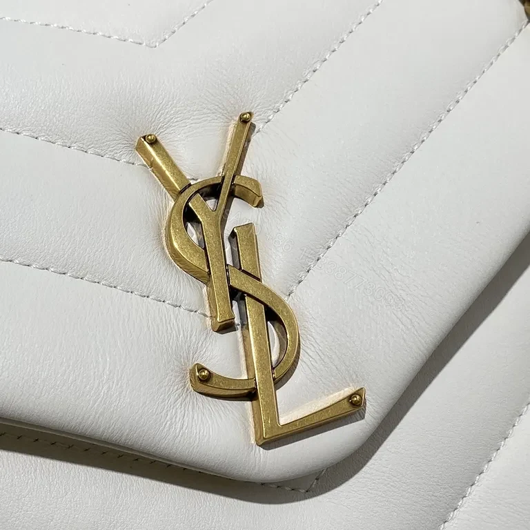 View 8 of White MatelassÃ© Shoulder Bag with Gold Chain - YSL Style Bag