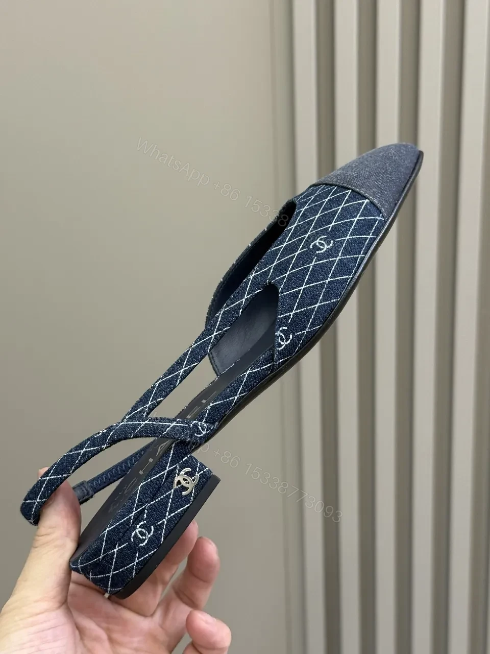 View 4 of Denim Diamond Slingbacks: Quilted Texture, Subtle Chanel Detailing