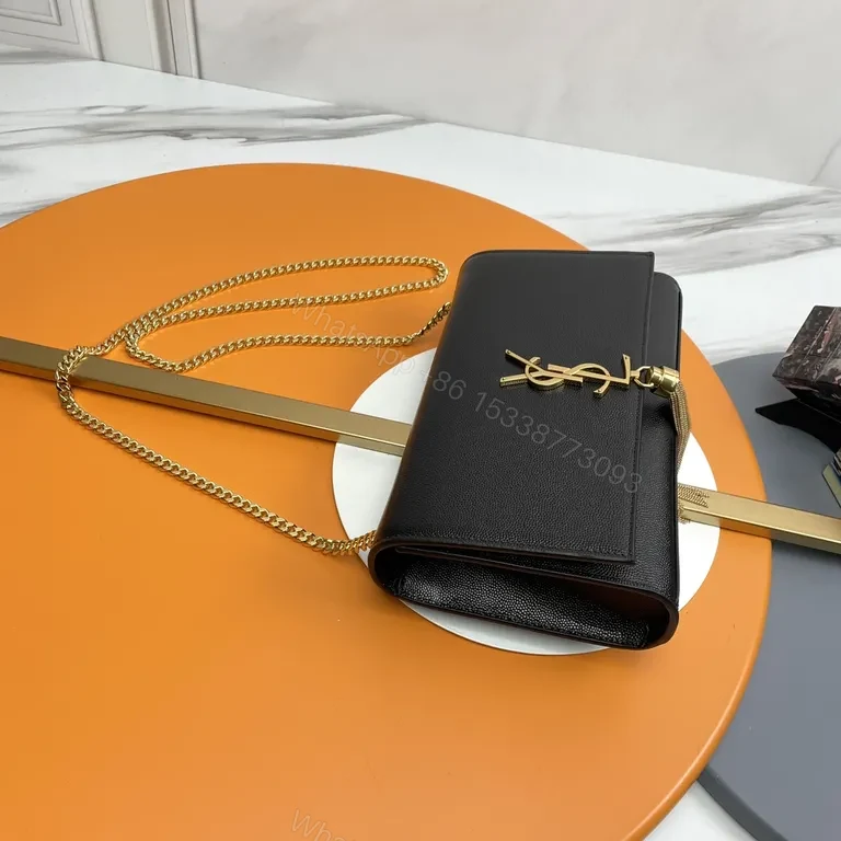 View 7 of Chic Black Leather Crossbody with Gold Logo