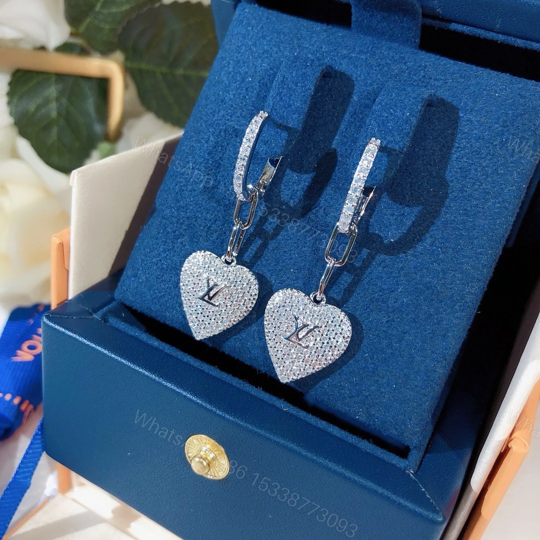 LV A貨 女款 愛心鑽石耳環 滿鑽閃耀氣質百搭耳飾 — view 1
