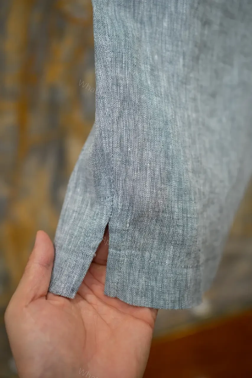 View 5 of light blue linen-blend shorts with front pockets for smart-casual wear