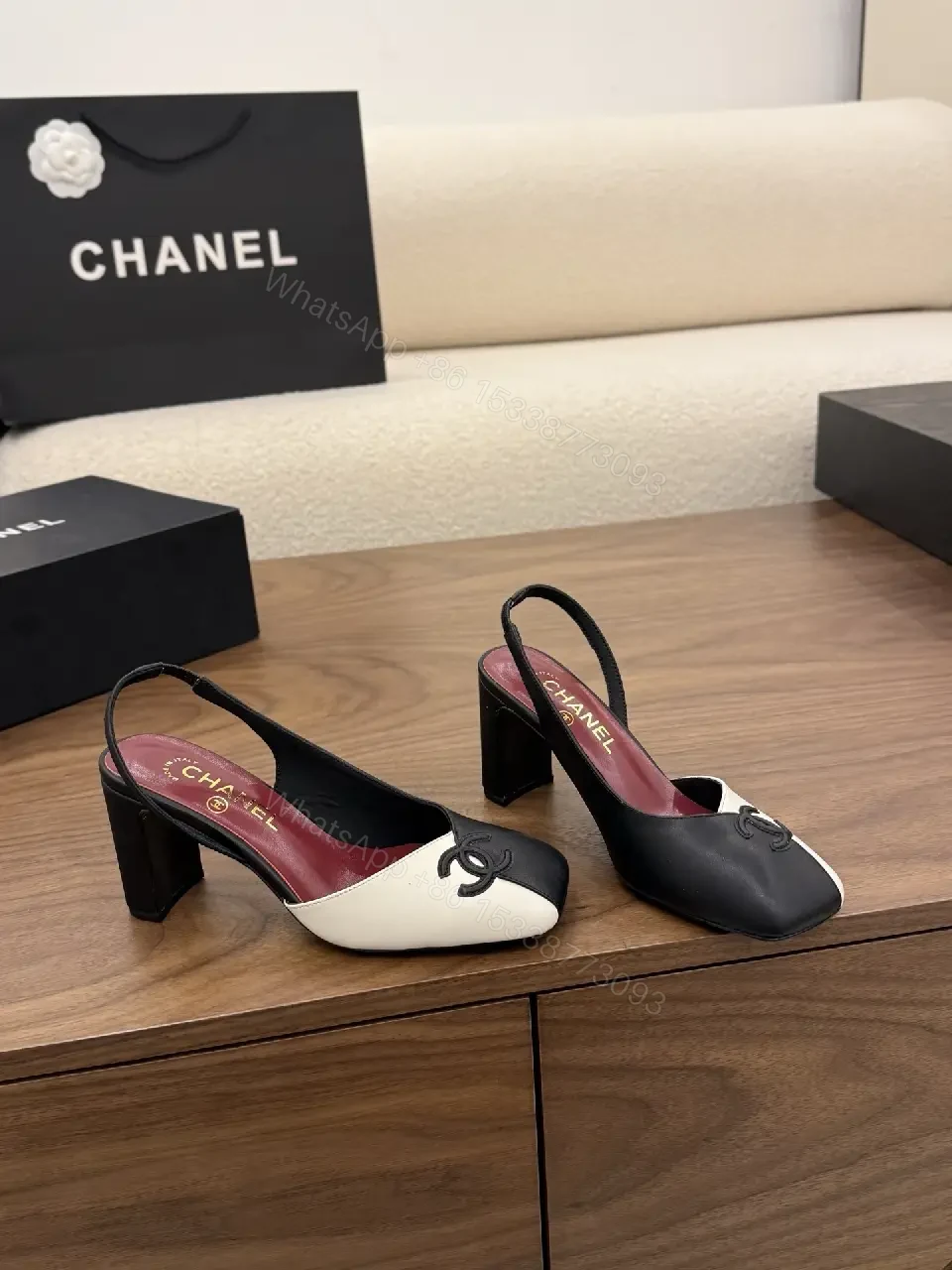 View 6 of Two-Tone Slingback Heels – Modern Mono Contrast Comfort