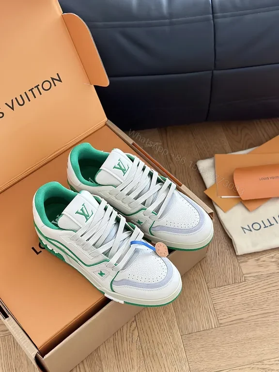 View 4 of Green LV-Inspired Leather Sneakers: Comfort & Distinctive Detailing
