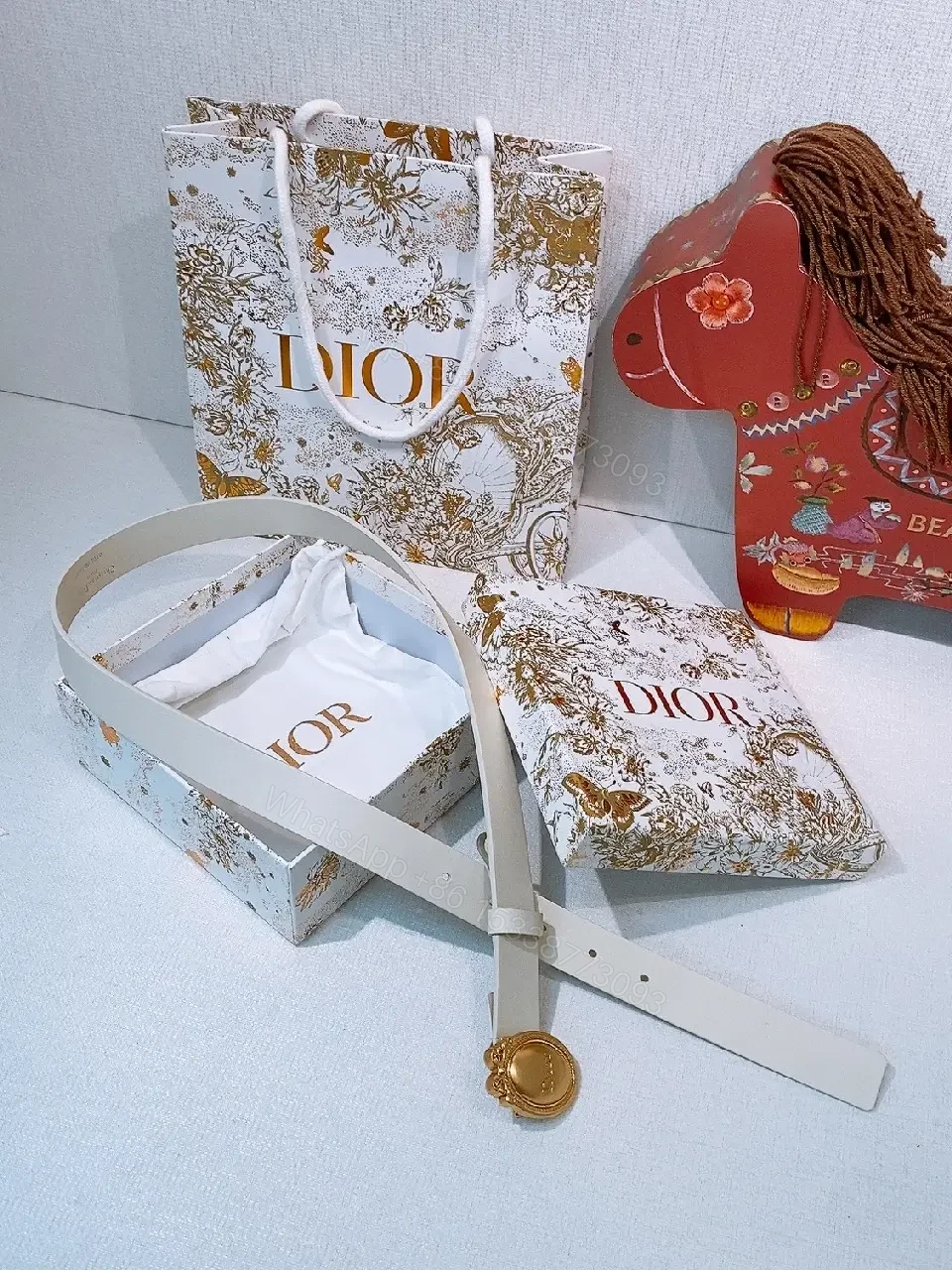 View 3 of White Leather Belt with Gold Button – Luxe Minimalist Style