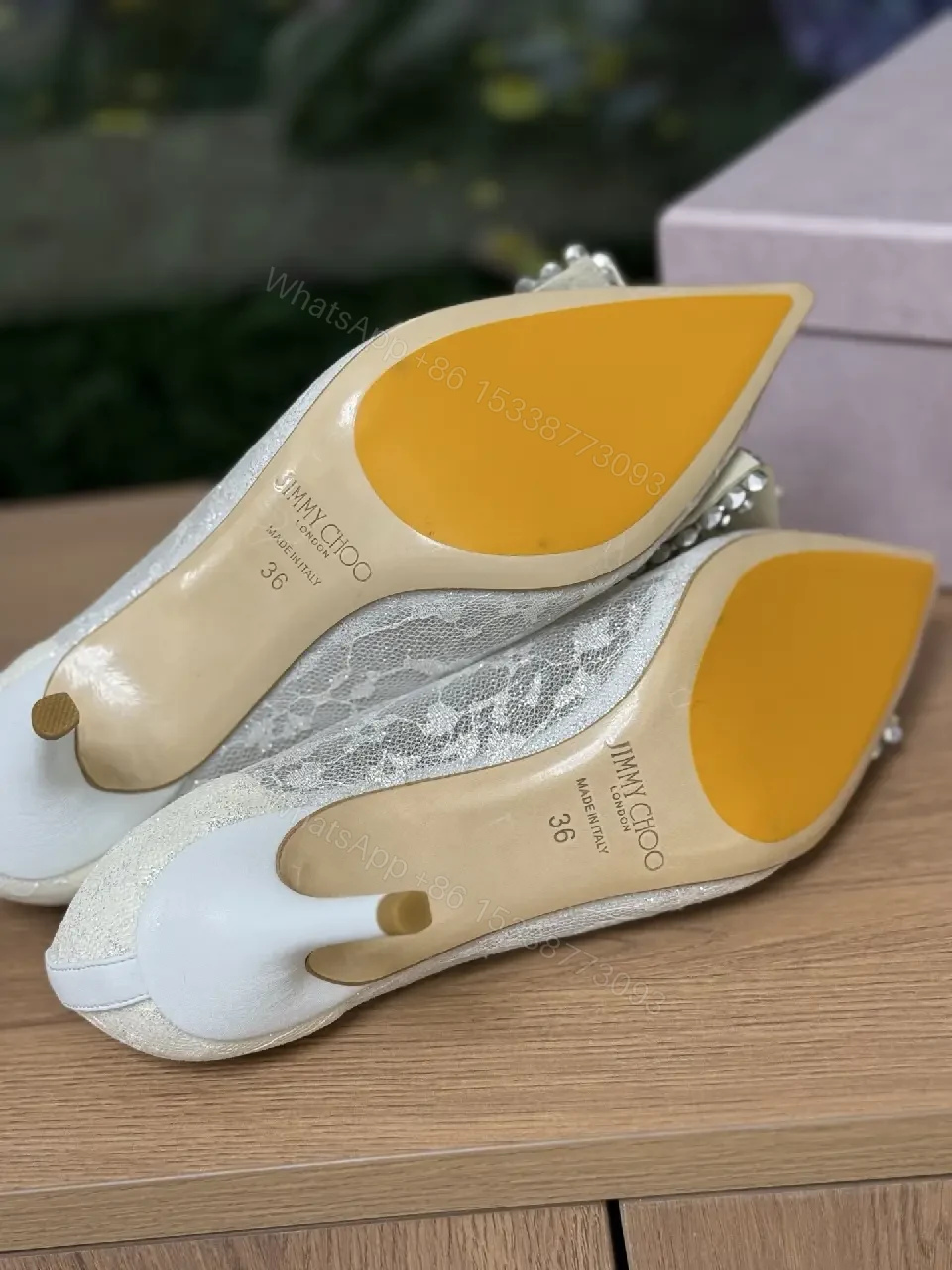 View 9 of Champagne Lace Pumps: Crystal Toe Embellishment, Elegant Pointed-Toe