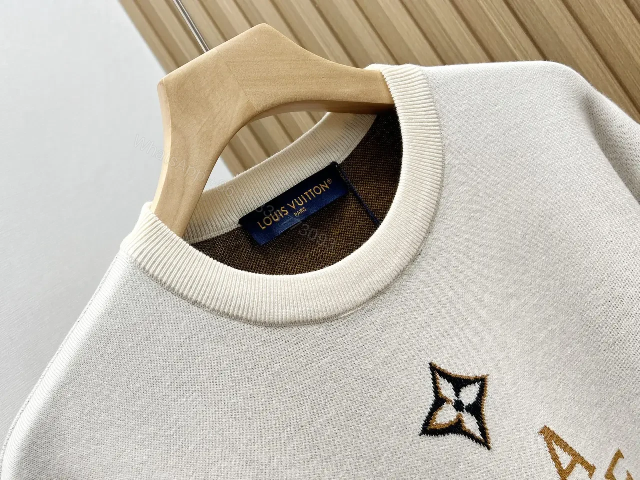 View 7 of Light Beige Crewneck T-Shirt with Gold-Brown Circular LV Print
