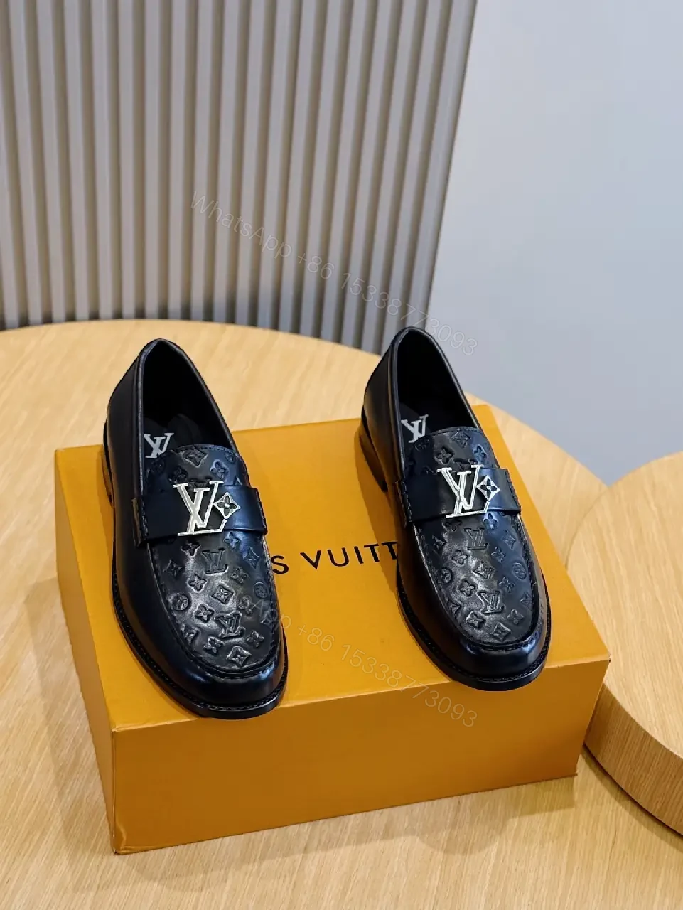 View 8 of Black Leather Monogram Penny Loafers Louis Vuitton Stylewith LV Logo