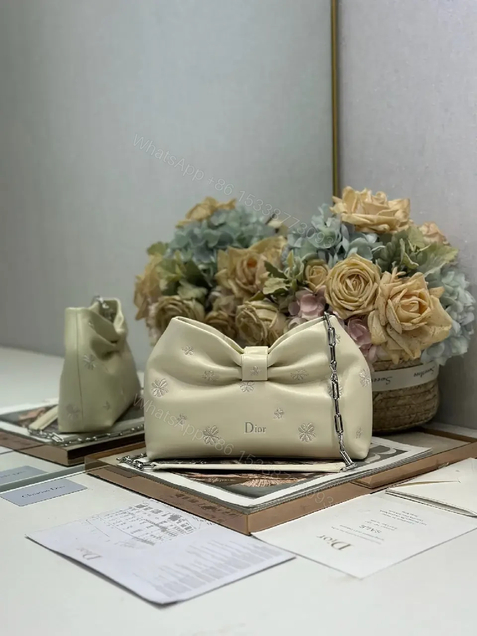 Chic Nappa Leather Mini Handbag with Bow Embroidery — view 1