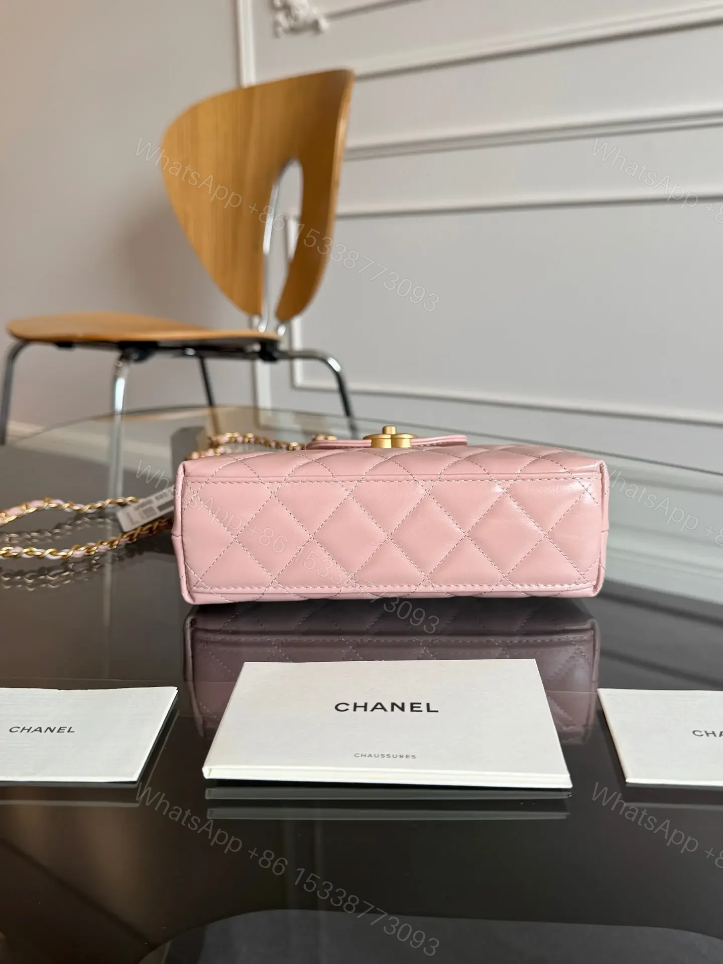 View 4 of CHANEL KELLY BAG 19 IN LIGHT PINK CALFSKIN GOLD HARDWARE